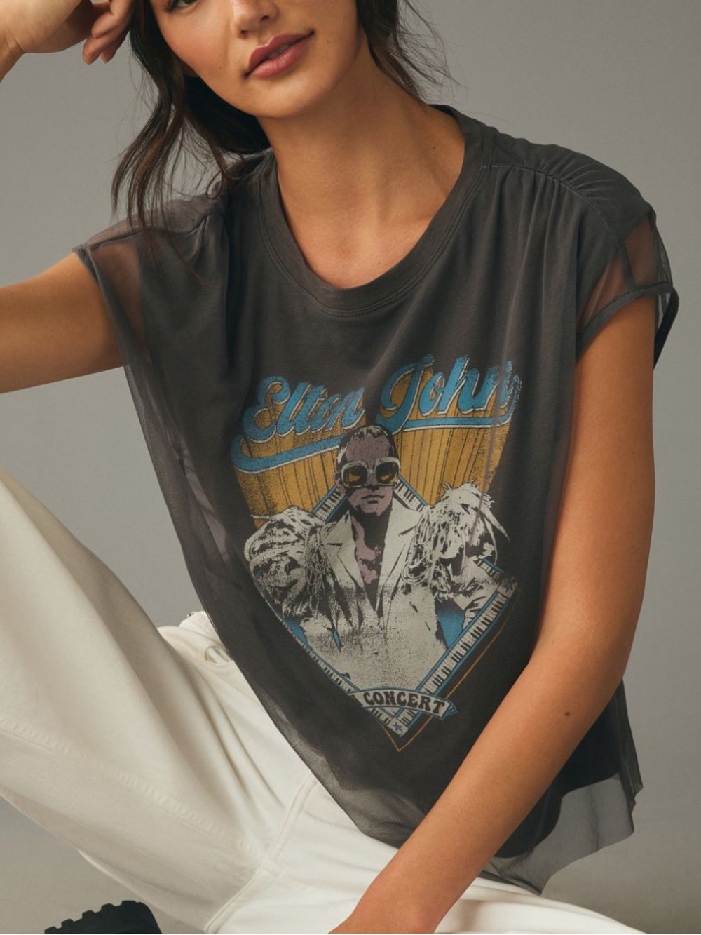 Anthropologie Pilcro Graphic Band Tulle Tee